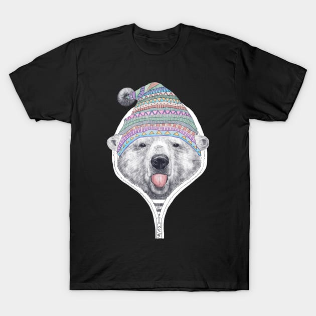 Winter bear on black T-Shirt by kodamorkovkart